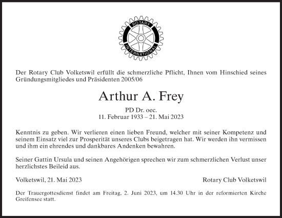 Traueranzeige von Arthur A. Frey von AvU