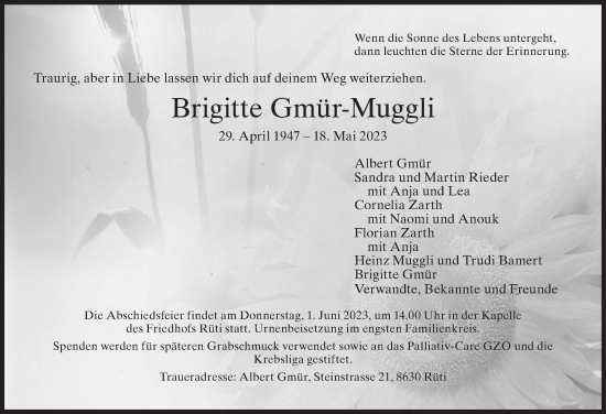 Traueranzeige von Brigitte Gmür-Muggli von AvU