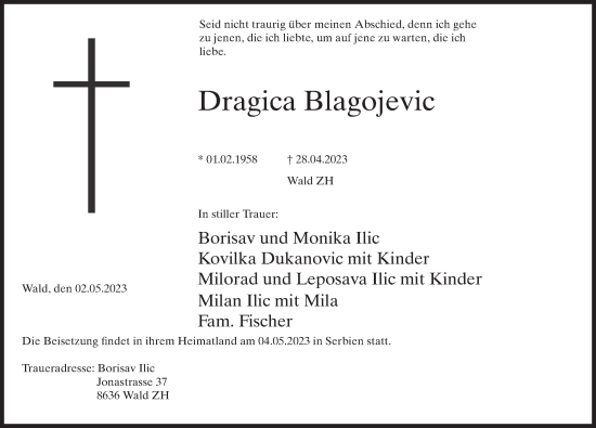 Traueranzeige von Dragica Blagojevic von AvU