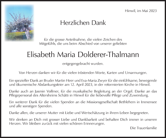 Traueranzeige von Elisabeth Maria Dolderer-Thalmann von AvU