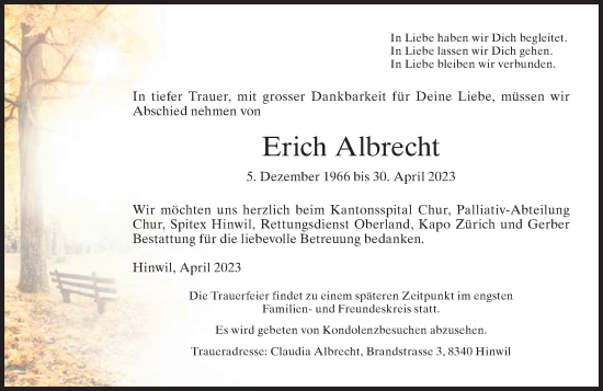 Traueranzeige von Erich Albrecht von AvU