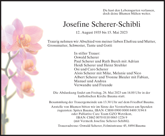 Traueranzeige von Josefine Scherer-Schibli von AvU