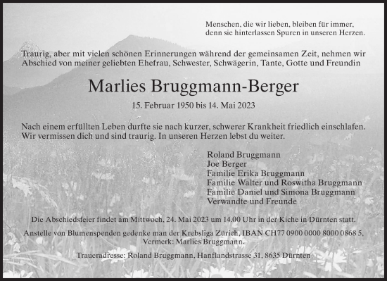 Traueranzeige von Marlies Bruggmann-Berger von ZO solo