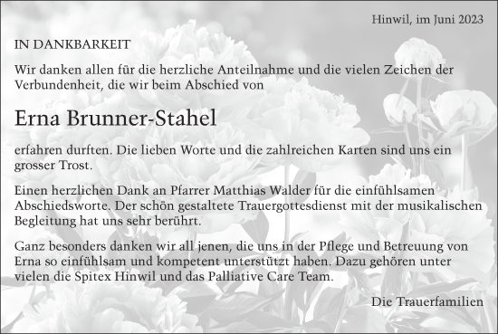 Traueranzeige von Erna Brunner-Stahel von AvU