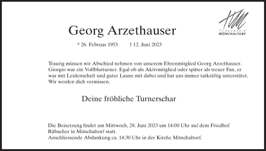 Traueranzeige von Georg Arzethauser von ZO solo