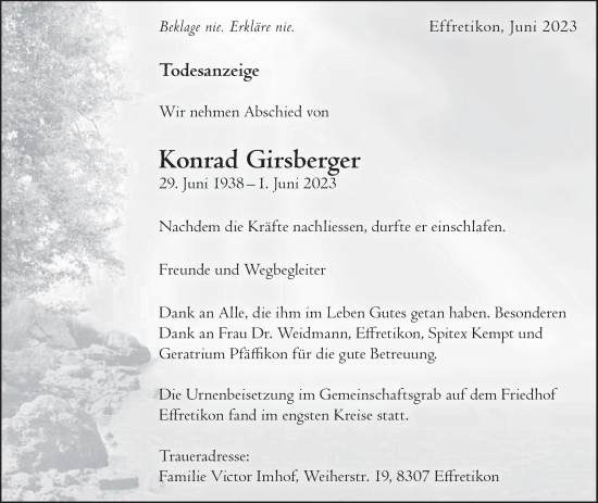 Traueranzeige von Konrad Girsberger von reg_2