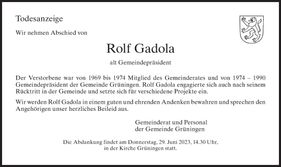 Traueranzeige von Rolf Gadola von AvU