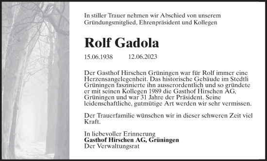 Traueranzeige von Rolf Gadola von AvU