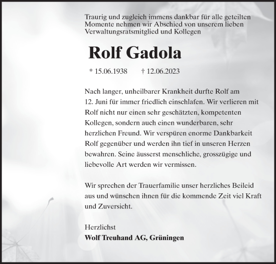 Traueranzeige von Rolf Gadola von AvU