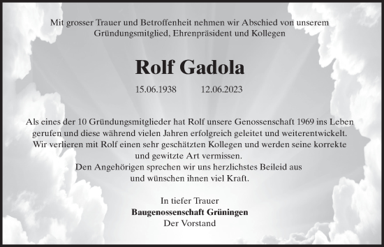 Traueranzeige von Rolf Gadola von AvU