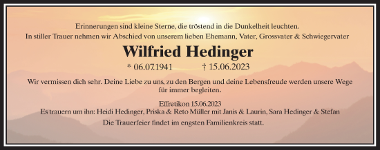 Traueranzeige von Wilfried Hedinger von reg_2