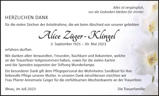 Traueranzeige von Alice Züger-Klingel von reg_2