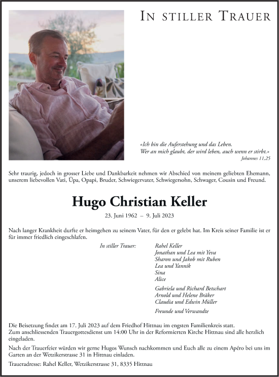 Traueranzeige von Hugo Christian Keller von AvU