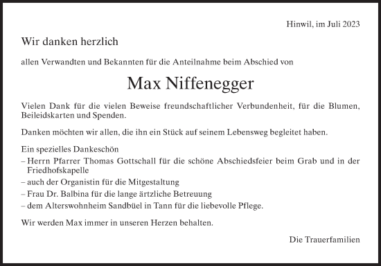 Traueranzeige von Max Niffenegger von AvU