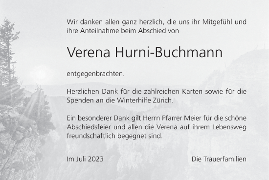 Traueranzeige von Verena Hurni-Buchmann von AvU