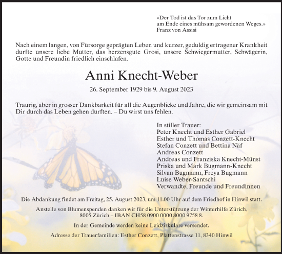 Traueranzeige von Anni Knecht-Weber von AvU