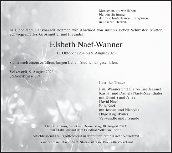 Traueranzeige von Elsbeth Naef-Wanner von AvU