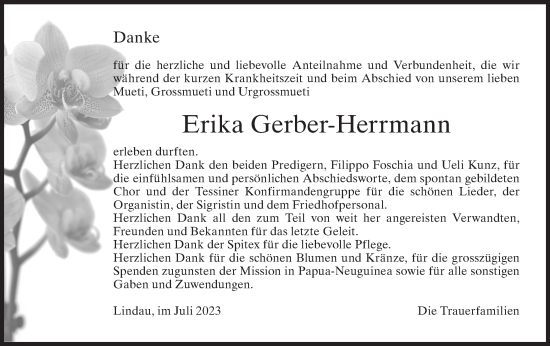 Traueranzeige von Erika Gerber-Herrmann von AvU