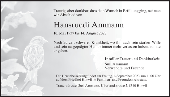 Traueranzeige von Hansruedi Ammann von AvU