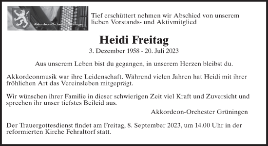 Traueranzeige von Heidi Freitag von AvU