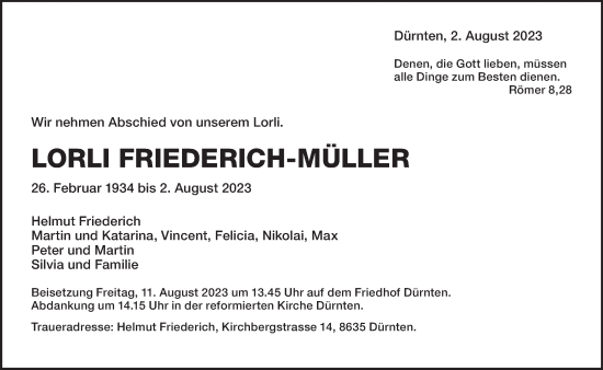 Traueranzeige von Lorli Friederich-Müller von AvU