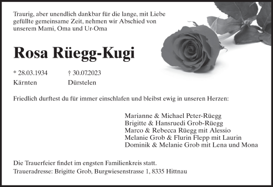 Traueranzeige von Rosa Rüegg-Kugi von AvU