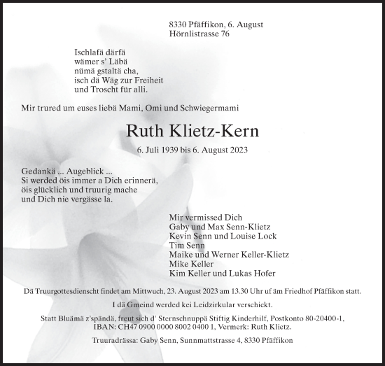 Traueranzeige von Ruth Klietz-Kern von AvU