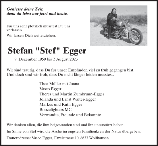 Traueranzeige von Stefan Egger von AvU