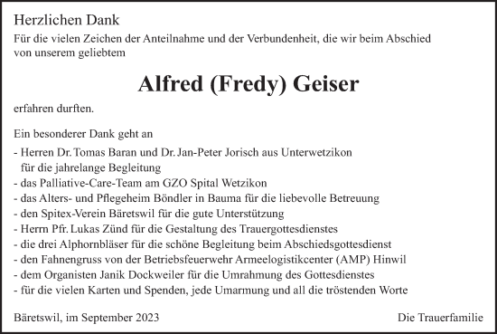 Traueranzeige von Alfred Geiser von AvU