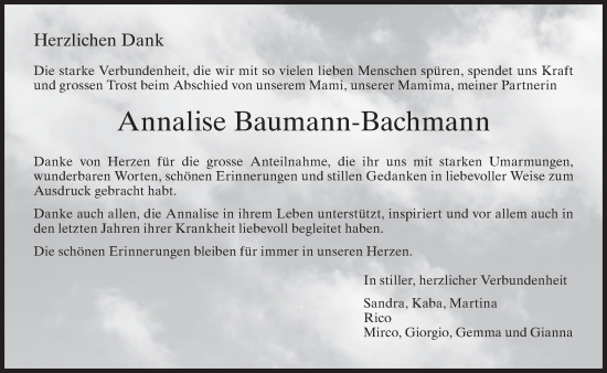 Traueranzeige von Annalise Baumann-Bachmann von AvU