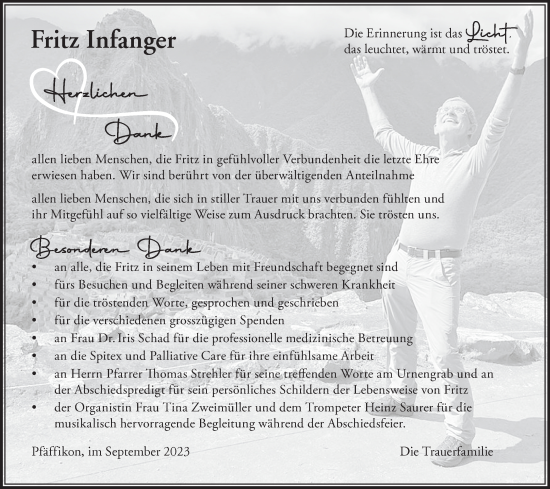 Traueranzeige von Fritz Infanger von ZO solo