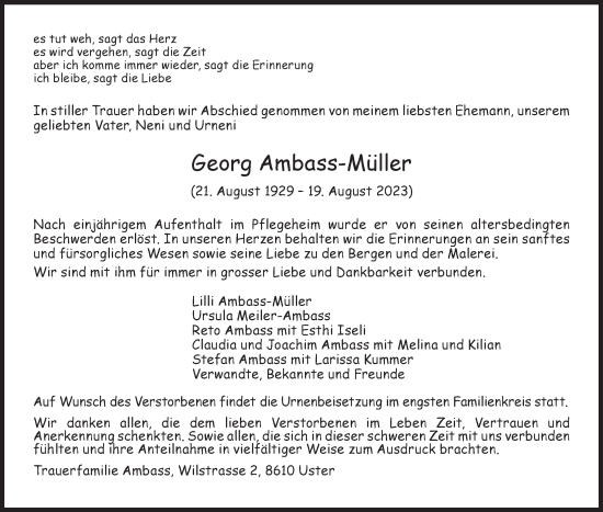 Traueranzeige von Georg Ambass-Müller von AvU