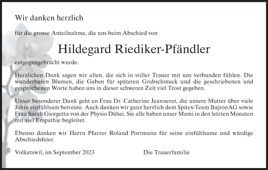 Traueranzeige von Hildegard Riediker-Pfändler von AvU