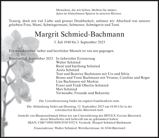 Traueranzeige von Margrit Schmied-Bachmann von AvU