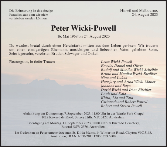 Traueranzeige von Peter Wicki-Powell von AvU