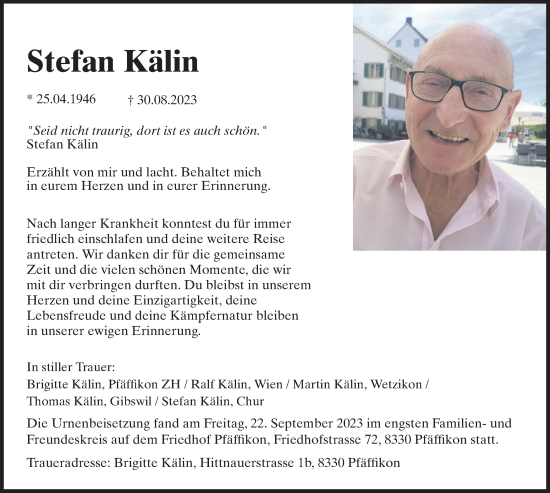 Traueranzeige von Stefan Kälin von AvU