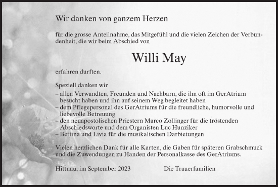 Traueranzeige von Willi May von AvU