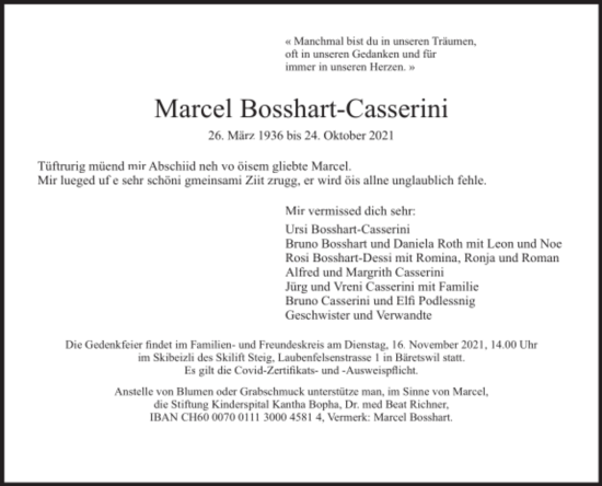 Traueranzeige von Marcel Bosshart-Casserini von AvU