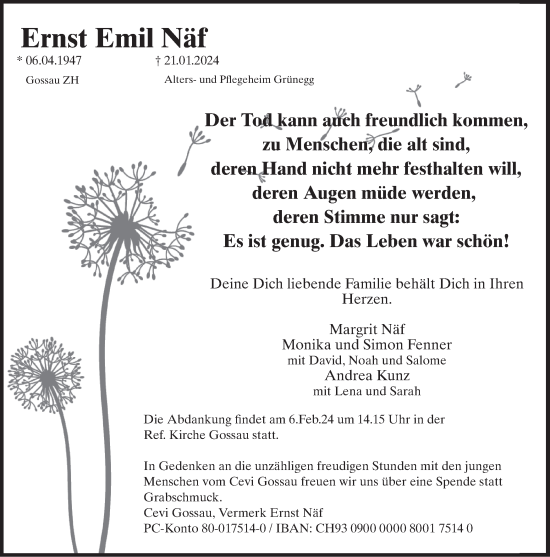 Traueranzeige von Ernst Emil Näf von AvU