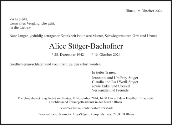 Traueranzeige von Alice Stöger-Bachofner von reg_5