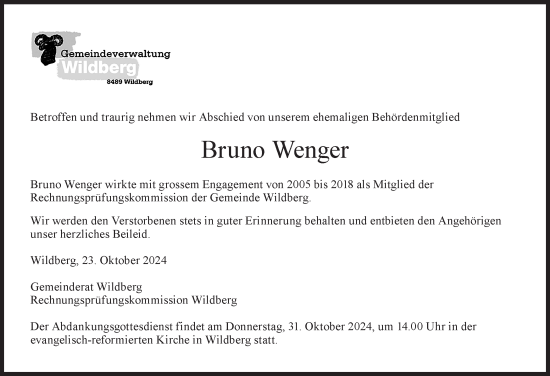 Traueranzeige von Bruno Wenger von AvU