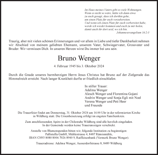 Traueranzeige von Bruno Wenger von AvU