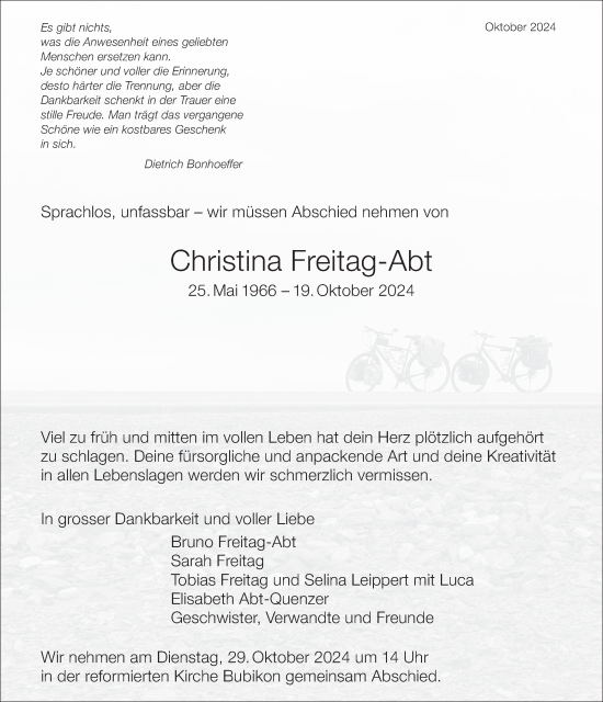 Traueranzeige von Christina Freitag-Abt von AvU