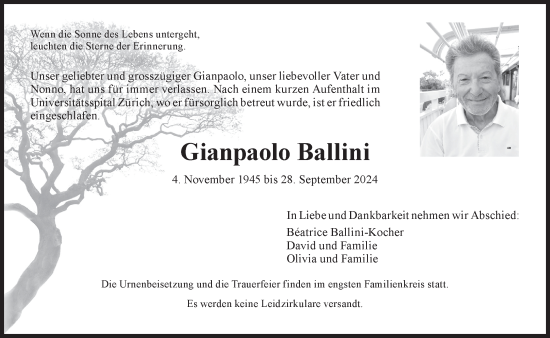 Traueranzeige von Gianpaolo Ballini von AvU