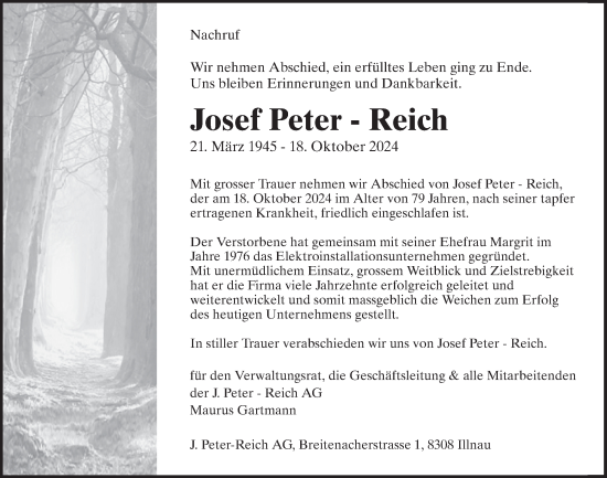 Traueranzeige von Josef Peter-Reich von AvU