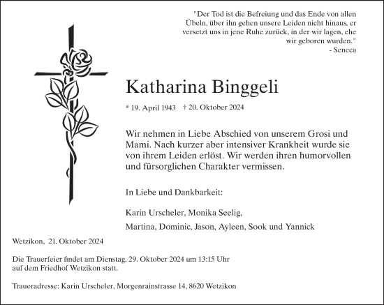 Traueranzeige von Katharina Binggeli von AvU