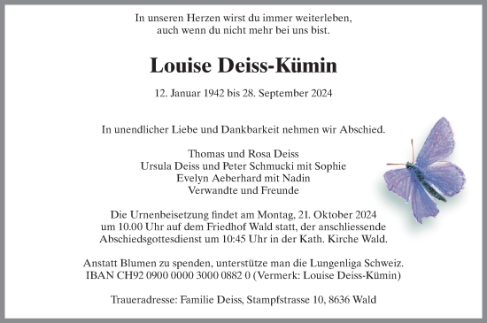 Traueranzeige von Louise Deiss-Kümin von AvU