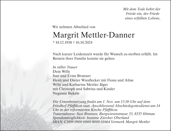 Traueranzeige von Margrit Mettler-Danner von AvU