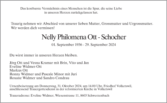 Traueranzeige von Nelly Philomena Ott-Schocher von AvU