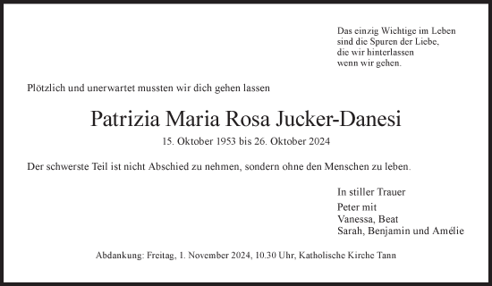 Traueranzeige von Patrizia Maria Rosa Jucker-Danesi von AvU